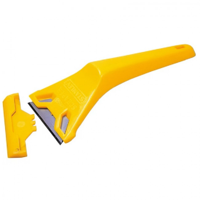 RASCAVIDRIO MANUAL. PLÁSTICO TÉCNICO. CABEZAL INCLINADO. HOJA TRAPEZOIDAL. AMARILLO - STANLEY
