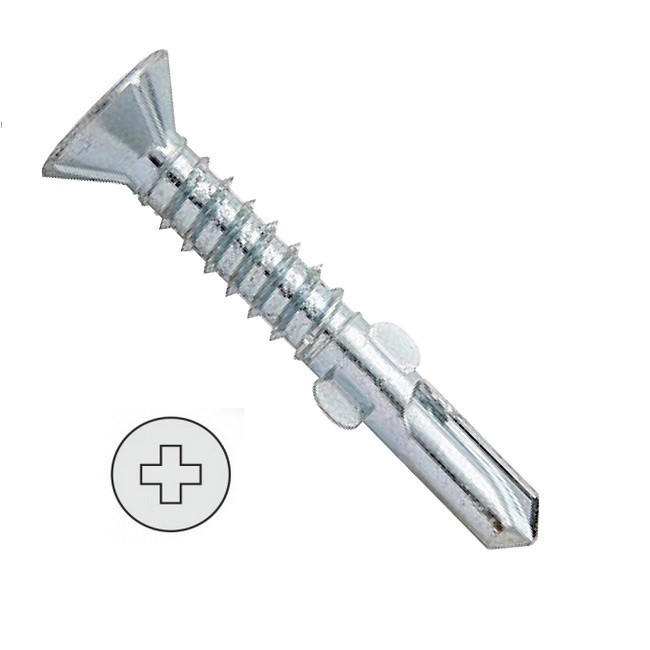 TORNILLO BROCA CABEZA PLANA CON ALETAS. PHILLIPS PH-3. ZINCADO BRILLANTE. PARA PLACAS DE YESO. MATERIAL HUECO. 6,3X60MM