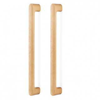 JUEGO DE 2 MANILLONES DE VIEFE. MODELO LUV W DOBLE. DISTANCIA AGUJEROS C384. LARGO 418,5 MM. EN MADERA Y COLOR ROBLE