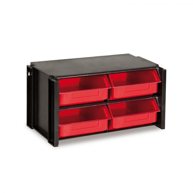 CLASIFICADOR APILABLE ESTANTE 4 GAVETAS. PS. PP. NEGRO. ROJO. 360X170X190MM - TAYG