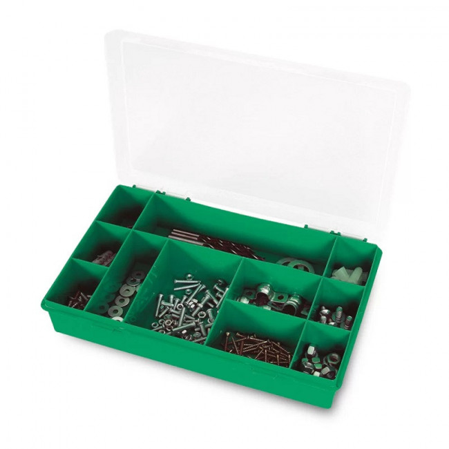 ESTUCHE PLÁSTICO SEPARADOR FIJO 12-11. POLIPROPILENO. VERDE TRANSPARENTE. 290 X 195 X 54 MM - TAYG