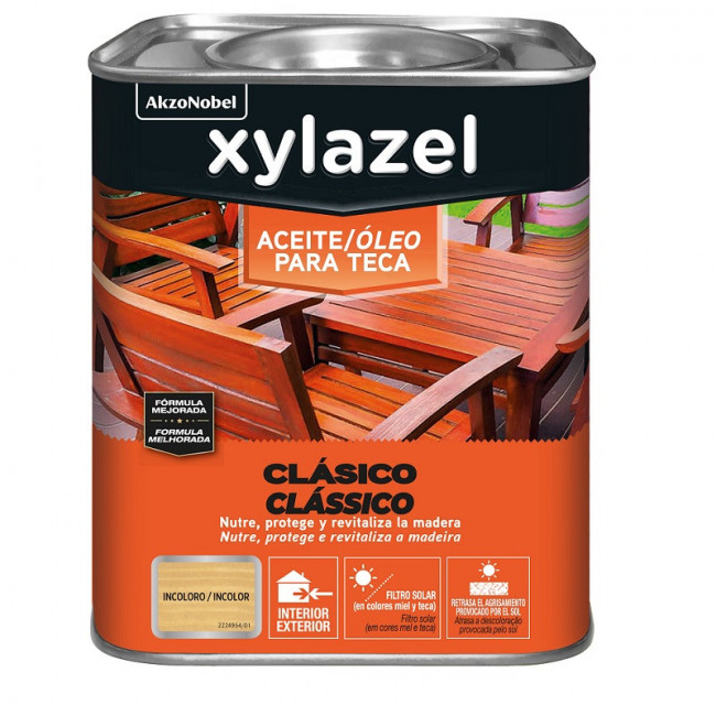 ACEITE PARA TECA INCOLORO. FILTRO SOLAR. PROTECCIÓN FRENTE AL AGRISAMIENTO. 2,5L - XYLAZEL