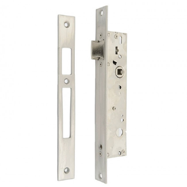 CERRADURA DE EMBUTIR PARA PUERTA CORREDERA 2215/25/0AI. ACERO/ZAMAK. NIQUELADO O SATINADO. FRENTE ESTRECHO. CERRADERO IN