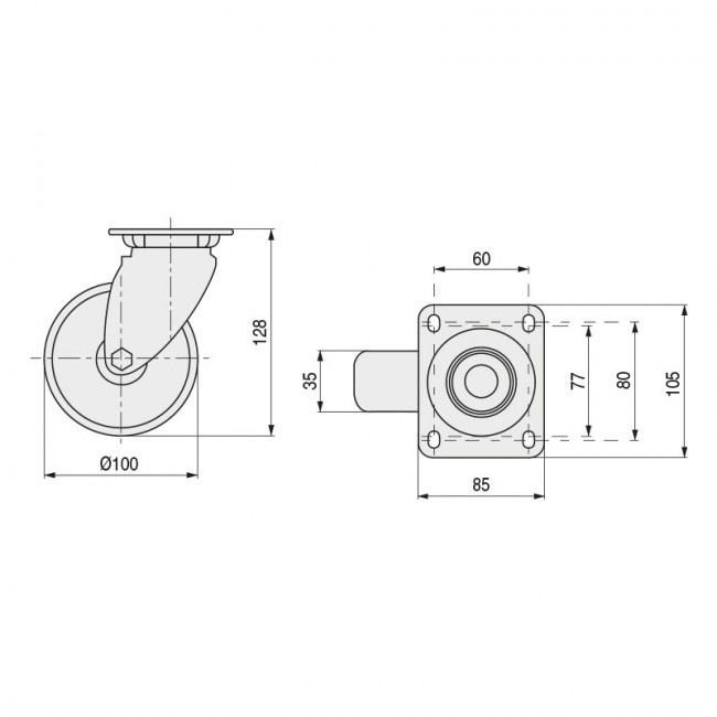 RUEDA GIRATORIA ARO DE NYLON. ø100.... RUEDA GIRATORIA ARO DE NYLON. ø100....