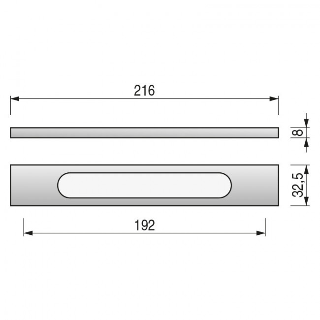 TIRADOR DE ALUMINIO KEIZO. PARA MUEBLE. PLACA RECTANGULAR ALARGADA. VACIADO CENTRAL LONGITUDINAL. 192 MM
