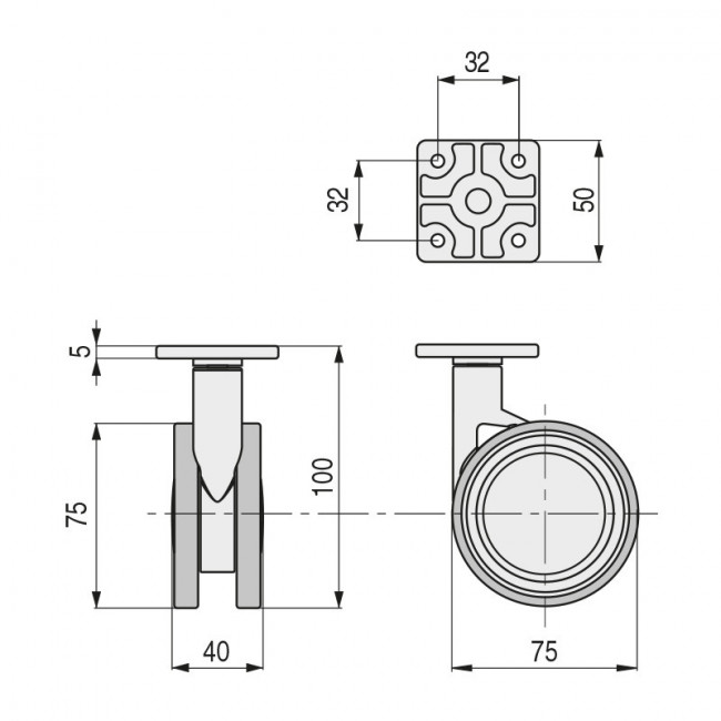 RUEDA GIRATORIA VEGA ARO GOMA ø75 CON...