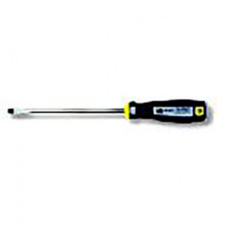 DESTORNILLADOR PLANO. ACERO. MANGO BIMATERIAL. ANTIDESLIZANTE. PUNTA PLANA RANURADA. LONGITUD 100MM - RATIO 2