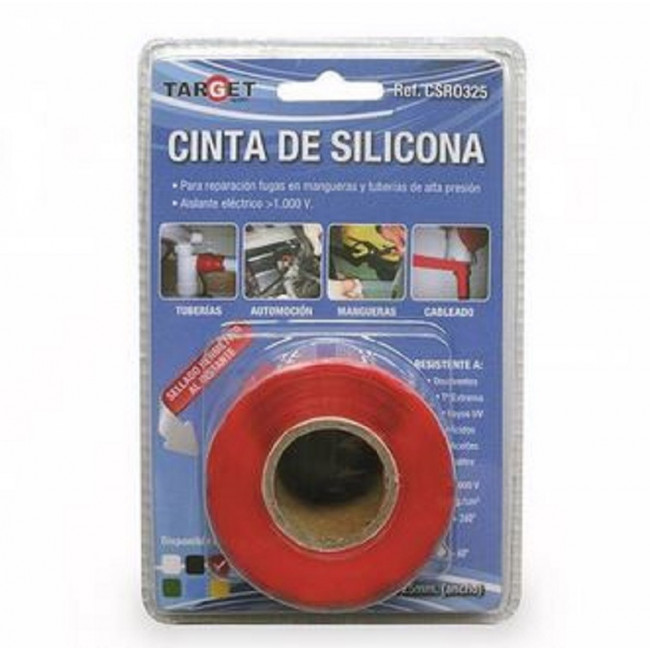 CINTA DE SILICONA AUTOVULCANIZABLE. ROJO. ROLLO EN BLÍSTER. ANCHO 25MM. LONGITUD 3M - TARGET