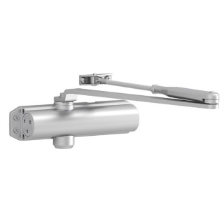 CIERRAPUERTAS HIDRÁULICO DE SOBREPONER DC120. BRAZO ARTICULADO. EN 1154. PLATA. PUERTAS DE ACCIÓN SIMPLE. APERTURA HASTA