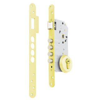 CERRADURA DE EMBUTIR MULTIPUNTO R100B. ACERO NIQUELADO. BULONES DIÁMETRO 14MM. DORADO/LATÓN. ESCUDO E700L. CILINDRO T60