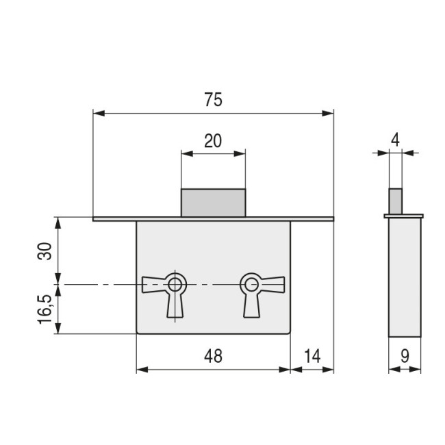 CERRADURA EMBUTIR TEO SIN LLAVES E30 LATONADA