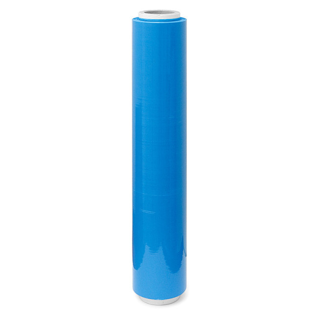 FILM ESTIRABLE AZUL. PLÁSTICO. EN ROLLO. ANCHO 500MM. NÚCLEO DE CARTÓN. ESPESOR 23MICRAS