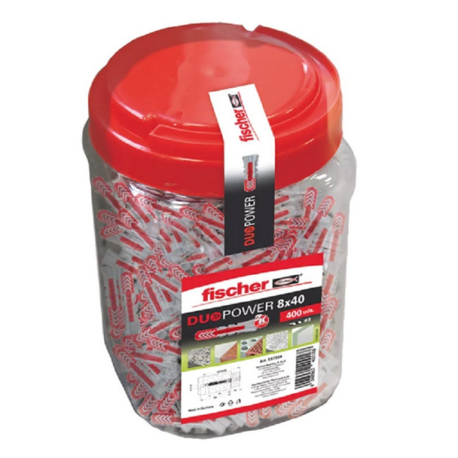 TACO UNIVERSAL DUOPOWER. NYLON/PLÁSTICO TÉCNICO. TACO DE EXPANSIÓN UNIVERSAL. 8X40 MM. BOTE PLÁSTICO. 400 UNIDADES - FIS