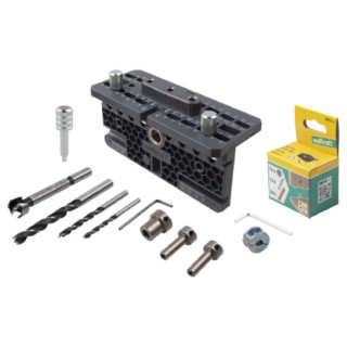 JUEGO PARA UNIÓN EXCÉNTRICA DE MUEBLE 4665000. PLÁSTICO TÉCNICO. CASQUILLO GUÍA METÁLICO - WOLFCRAFT