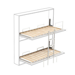 LITERA ABATIBLE HORIZONTAL DE 2 CAMAS DE 90X190 CM. SOMIER EN GRIS. 2 SOMIERES, ESCALERA Y BARANDILLA FIJA 2