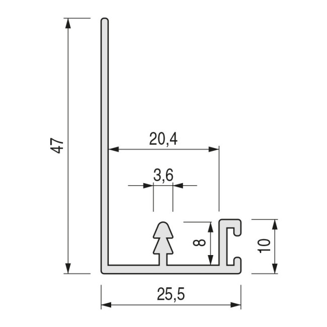 PERFIL VERTICAL DUCADO 2,75 PLATA MATE SP19