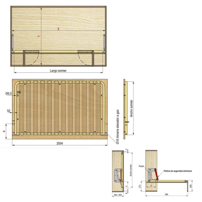 SOMIER ABATIBLE HORIZONTAL SERENA 800x1900 MM CON PATAS, DISEÑADO PARA MUEBLES COMPACTOS Y ESPACIOS REDUCIDOS
