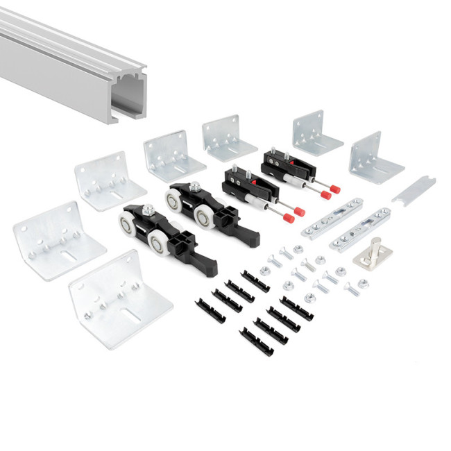 KIT HERRAJES PUERTA HIDE 180KG CON GUIA 3M.