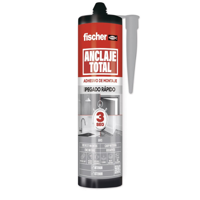 ADHESIVO TURBO ANCLAJE TOTAL GRIS 290ml FISCHER 3seg 600Kg/m2 SECADO 8min