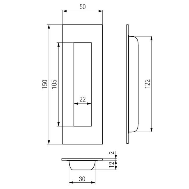 TIRADOR UÑERO PARA PUERTA CORREDERA. 150X50. INOX304 TIRADOR UÑERO PARA PUERTA CORREDERA. 150X50. INOX304