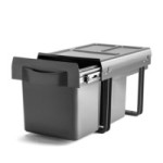 CUBO DE BASURA EXTRAIBLE PARA RECICLAR. 2 CUBOS DE 16 LITROS. MODELO MIDI LIGHT. ANTRACITA. CON TIRADOR. H350.