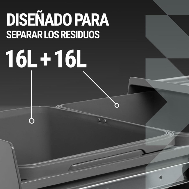 CUBO DE BASURA EXTRAIBLE 2X16 LITROS. MODELO MIDI LIGHT. ANTRACITA. CON TIRADOR. H350. CUBO DE BASURA EXTRAIBLE 2X16 LITROS. MODELO MIDI LIGHT. ANTRACITA. CON TIRADOR. H350.