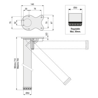 PATA MESA PLEGABLE Ø50 H710 NEGRO R9005 MESA FIJA 2