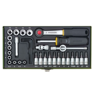 ESTUCHE DE 1/4''. CAJA. PUNTAS PL PH TTX HX. 36 PIEZAS. NÍQUEL-CROMO. 1/4''