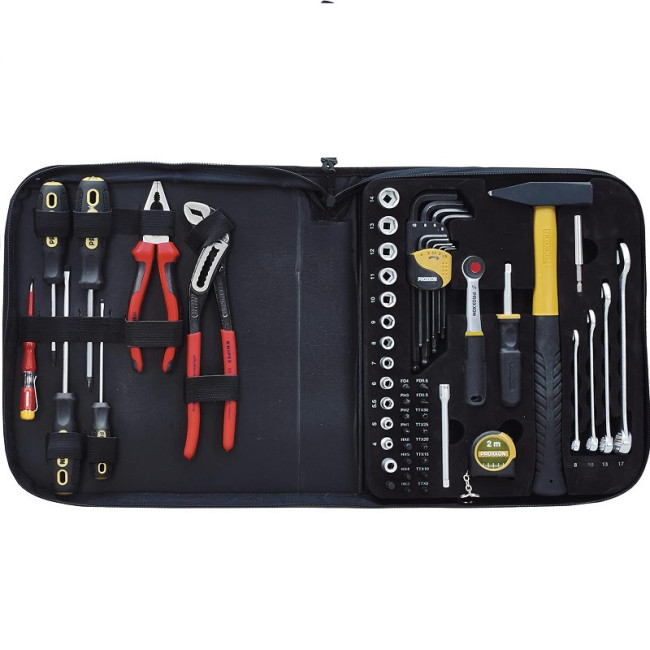 ESTUCHE UNIVERSAL. 56 PIEZAS. ACERO. CON CREMALLERA. PARA MANTENIMIENTO Y MONTAJE