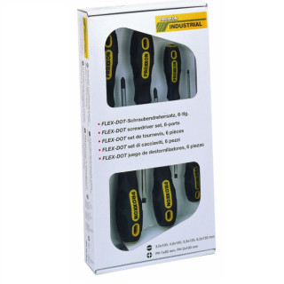JUEGO DE DESTORNILLADORES FLEX-DOT. PLANOS Y PHILLIPS. MANGO BIMATERIAL ANTIDESLIZANTE. 6 PIEZAS