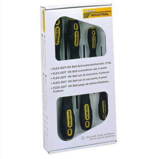 JUEGO DE DESTORNILLADORES HEXAGONALES INDUSTRIAL. VÁSTAGO LARGO. MANGO BIMATERIAL. MANGO NEGRO. PUNTA HX-BALL. PACK DE 6
