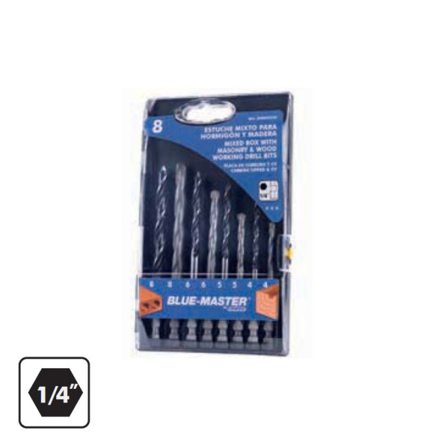 ESTUCHE MIXTO 4WIDIA/4HSS 1/4 4-5-6-8mm MANGO HEXAGONAL 1/4"