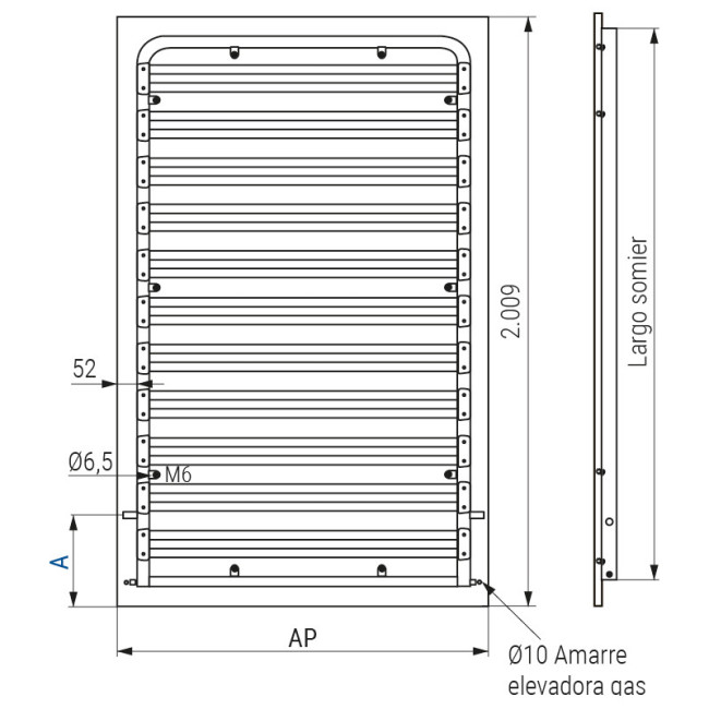 SOMIER VERTICAL ABATIBLE. MEDIDAS 90X190 MM. SOMIER CON PATAS