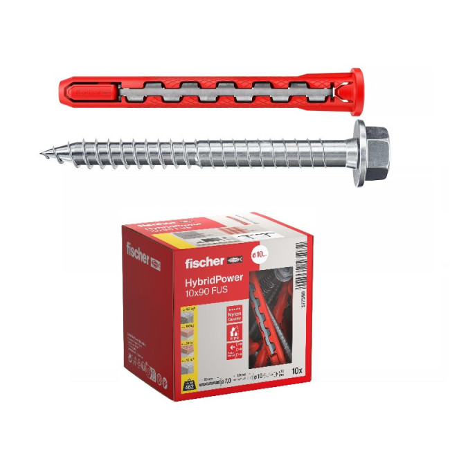 TACO UNIVERSAL HYBRIDPOWER 10X90 FUS. MATERIAL MACIZO Y HUECO. ZINCADO BRILLANTE. MONTAJE RASANTE. CAJA DE 10 UNIDADES -