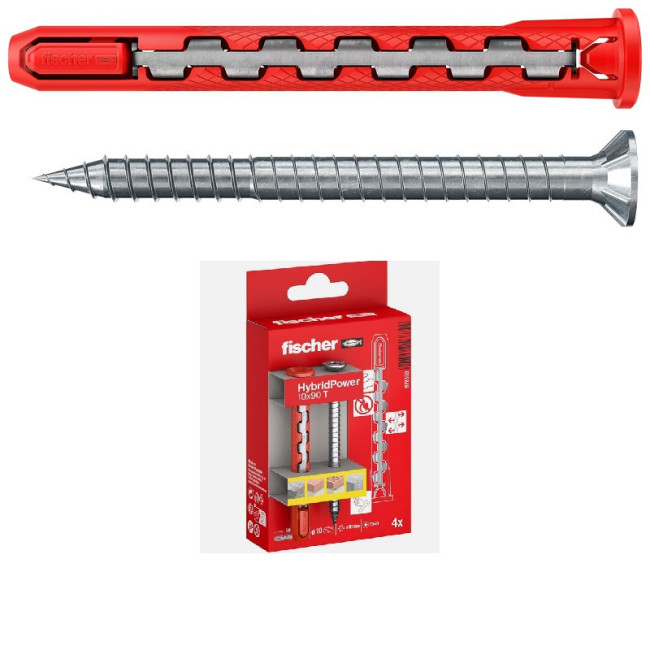 TACO HYBRIDPOWER. NYLON. ACERO ZINCADO. PARA MACIZO Y HUECO. PACK DE 4 - FISCHER