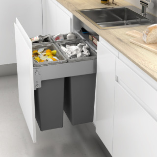 CUBO BASURA ECOLÓGICO MEILA M600 2X35L. 2X8L  GUIA GRASS EXTRACCIÓN TOTAL CIERRE AMORT., C/TAPA. 2