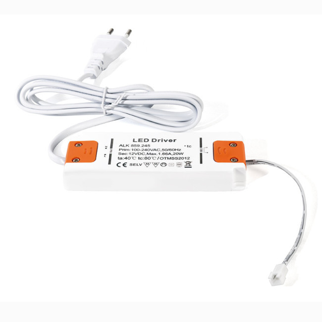 TRANSFORMADOR 20W LEDS 12V DC 128x50x15 IP20. CLASS 2.