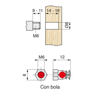 TUERCA EXPANSIBLE. LATÓN. BOLA INTERIOR. ROSCA M6. DIÁMETRO 8MM 2