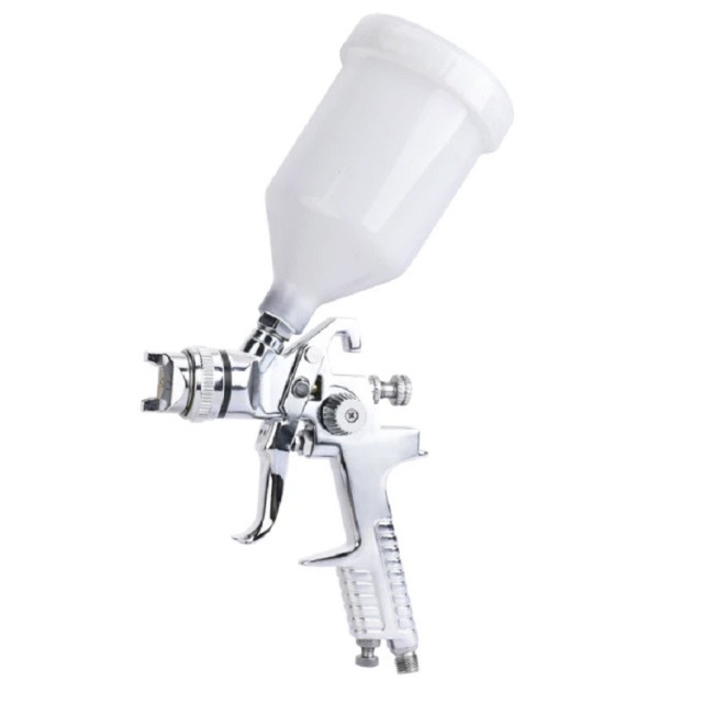 PISTOLA AEROGRÁFICA DE GRAVEDAD. BOQUILLA METÁLICA. CUERPO CROMADO. PARA COLAS. PRODUCTOS ESPESOS