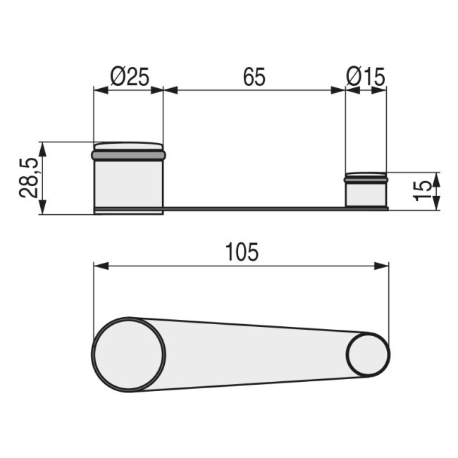 TOPE PUERTA DOBLE C/RETENEDOR INOX201  LARGO TOTAL 105mm. ENTRE EJES 85mm.