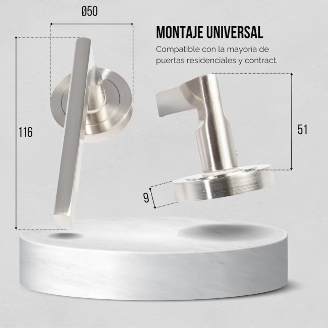 MANILLA CON ROSETA CUADRADA 50X50. DE ALUMINIO. MODELO RENTAL. ACABADO NIQUEL SATINADO