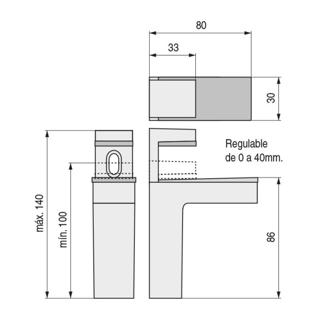 GACELA SOPORTE ESTANTE PARA CRISTAL Y MADERA. REGULABLE DE 0 A 40mm. ELEGIR ACABADO.