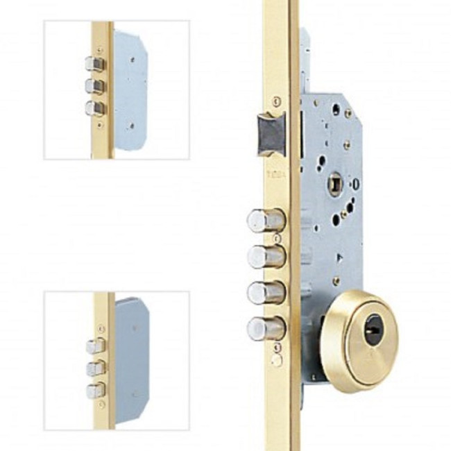 CERRADURA MULTIPUNTO DE EMBUTIR TLB. ACERO GALVANIZADO. ESCUDO E700L. ORO/LATÓN. BULONES REDONDOS. DIÁMETRO 14MM - TESA