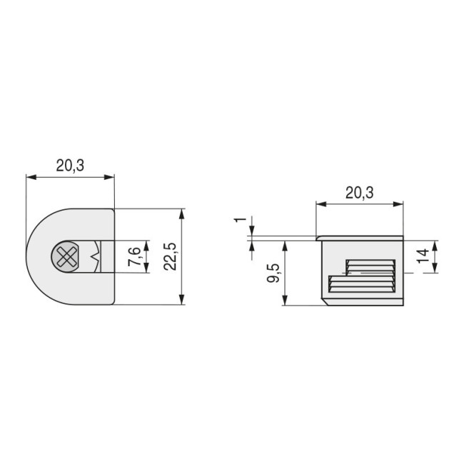 SOPORTE CAZOLETA EXCENTRICO SP20 ZAMAK NIQUEL PARA GRUESO DE TABLERO DE 19/20mm.