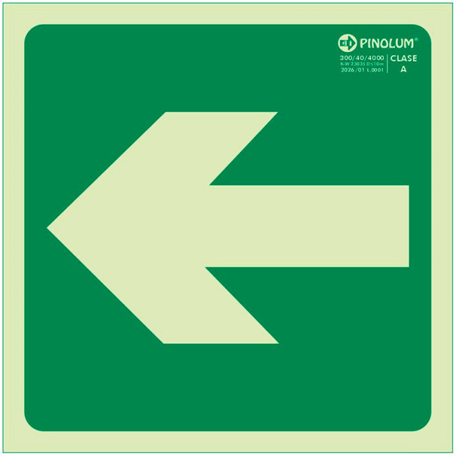 SEÑAL 9074 PLÁSTICO 105x105 FLECHA IZQUIERDA LUMINISCENTE