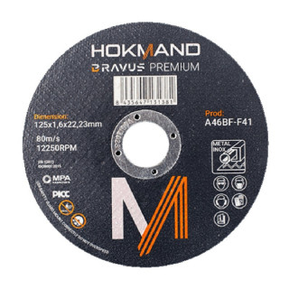 DISCO CORTAR INOXIDABLE HOKMAND 125x1,6x22 BRAVUS PREMIUM