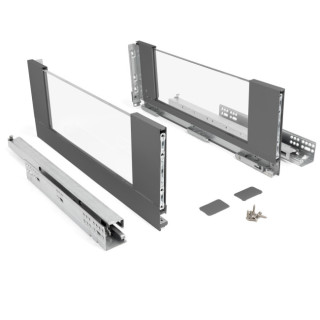 CAJÓN CON LATERALES DE CRISTAL QUBE. EXTRACCIÓN TOTAL. CIERRE AMORTIGUADO. ANTRACITA. ALTURA 185MM