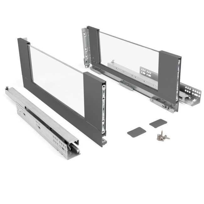 CAJÓN CON LATERALES DE CRISTAL QUBE. EXTRACCIÓN TOTAL. CIERRE AMORTIGUADO. ANTRACITA. ALTURA 185MM