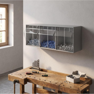 MÓDULO BASCULANTE MURAL. 3 CAJONES. CHAPA METÁLICA. PLÁSTICO TRANSPARENTE. GRIS MATE. 600X196X241MM 2