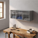 MÓDULO BASCULANTE MURAL. 3 CAJONES. CHAPA METÁLICA. PLÁSTICO TRANSPARENTE. GRIS MATE. 600X196X241MM